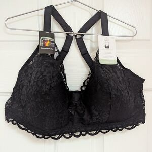 Bali Black Lace Wirefree Racerback Bralette with Scalloped Hem